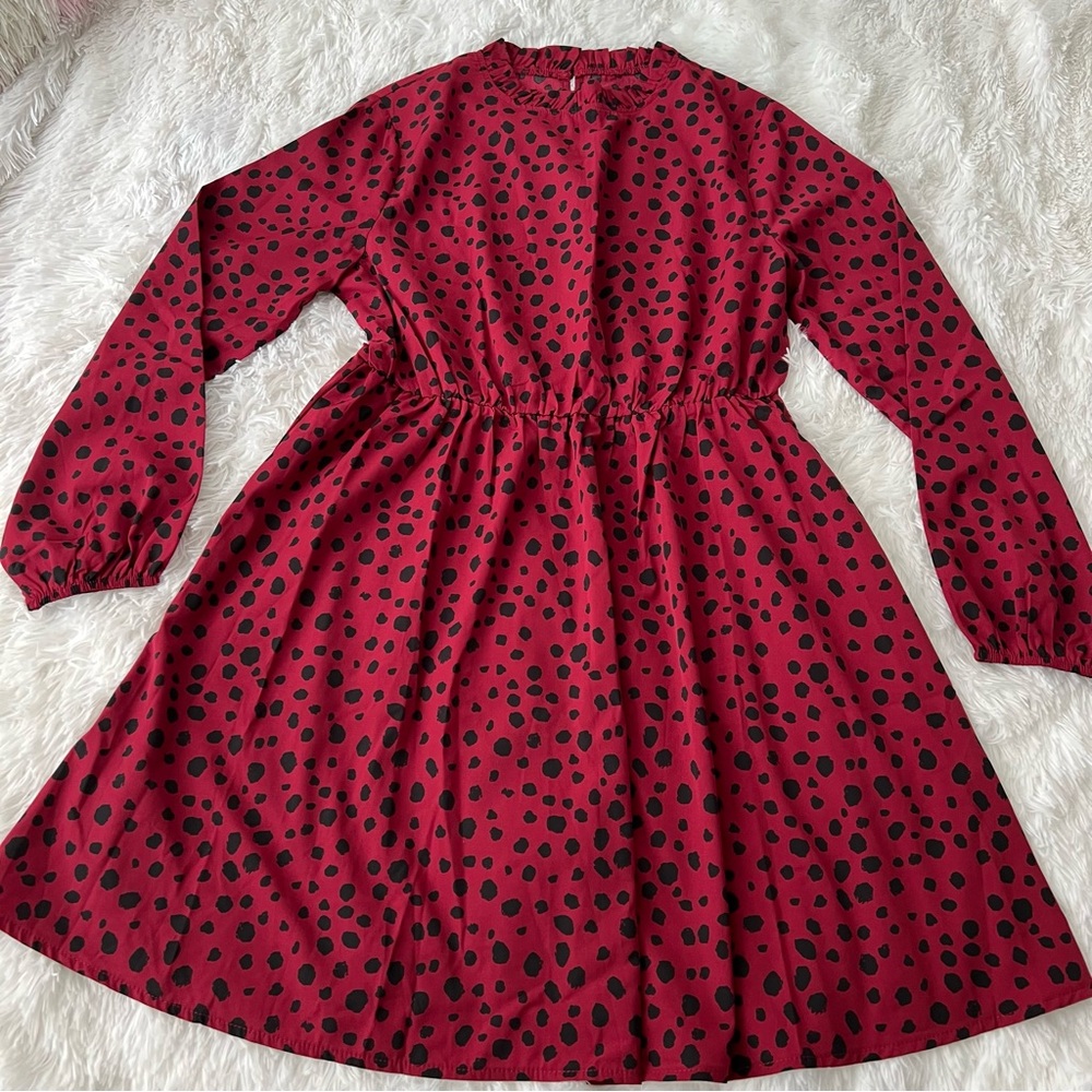 SHEIN Red Bishop Sleeve A-Line Dress